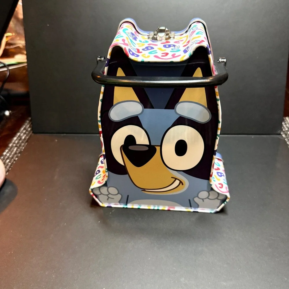 Bluey Storage Tin Box Kids OS Blue New Embossed 3D Character Metal Latch Handle